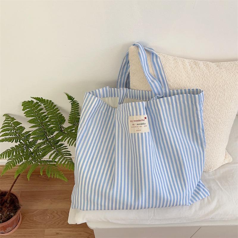 Striped Contrasting Colors, Small Fresh Canvas Bag, Largecapacity Class Commuter Bag, Highvalue Shoulder Tote Bag