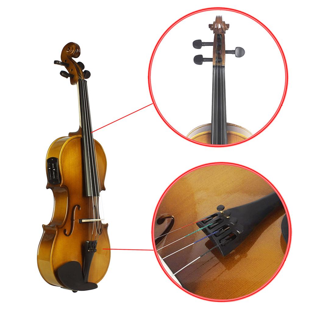 4 4 Full Size Acoustic EQ Electric Violin Fiddle Kit Solid Wood Spruce Face Board with Bow Hard Case Shoulder Rest