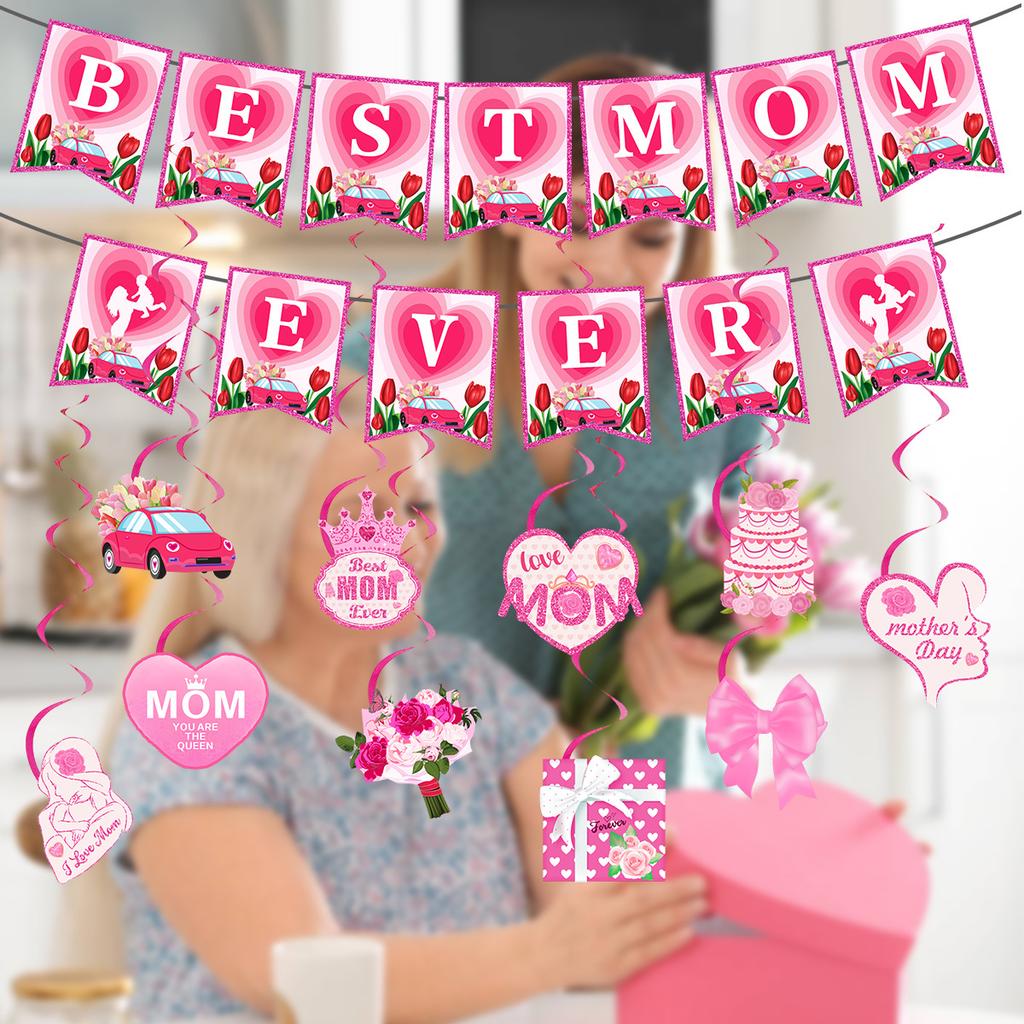 Mother'S Day Pink Flag Spiral Pendant Best Mom Banner Customization