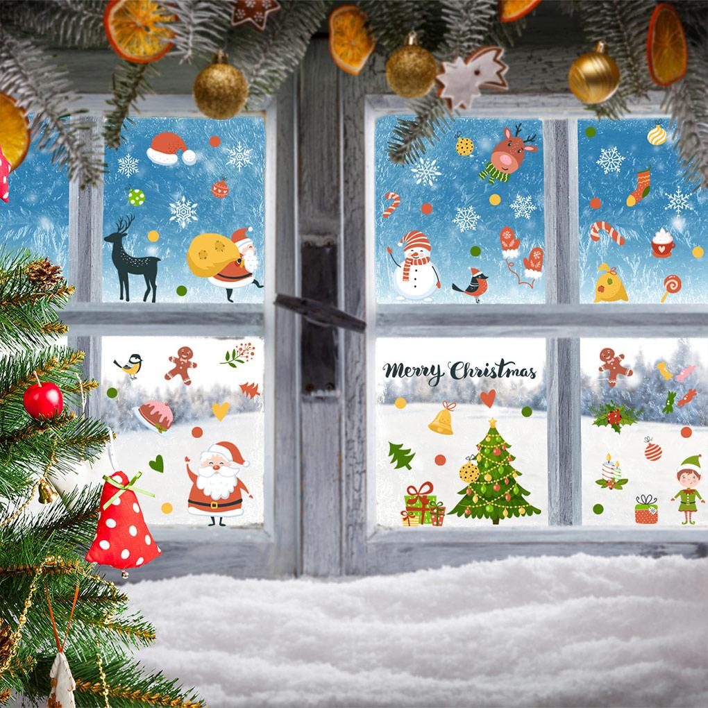 2 Pieces Christmas Santa Claus Window Stickers Anti-static Decorations Visible Xmas Tree Stocking Home Decor Wall Decals