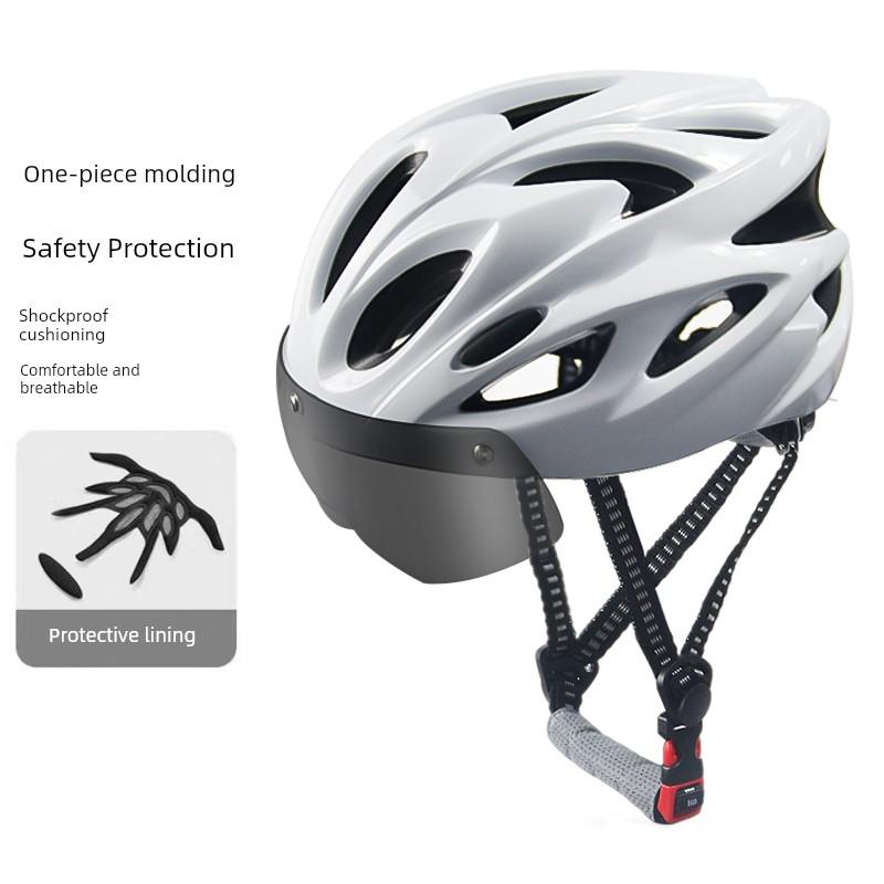 Bicycle Riding Helmet, Color-Changing Magnetic Goggles, Adult Men's and Women's Mountain Bike, Road Bike Safety Helmet, Takeaway Helmet