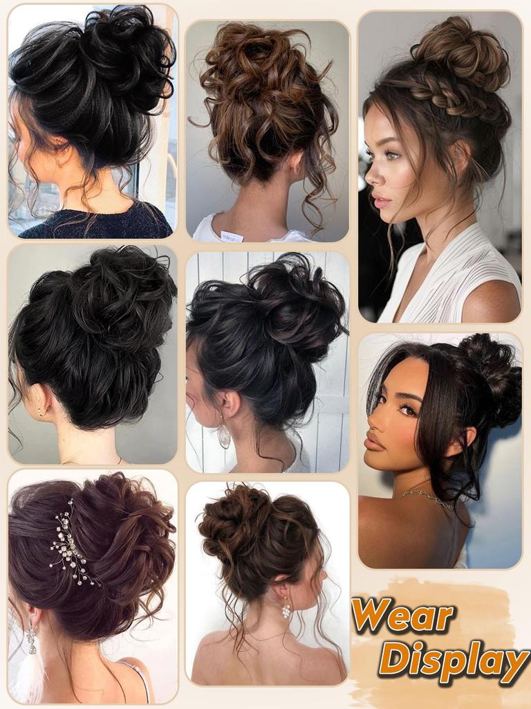 Black Brown Synthetic Chignon Messy Bun Claw Clip in Hair Piece Wavy Curly Hair Bun Ponytail Extensions Scrunchie Hairpieces for Women