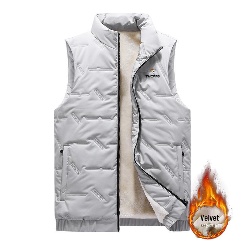 Varm Förtjockad Dunjacka för Herrar - Höst/Vinter Ärmlös Jacka, Med Sammet, Stora Storlekar Finns.