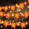 1PC1.5M10LED/3M20LED Halloween Maple Leaf Pumpkin Lantern String, Battery Powered, Without Battery, Used for Holiday Decoration