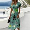 Women's Halloween Print V-Neck Short Sleeve Dress for Casual and Party Wear
