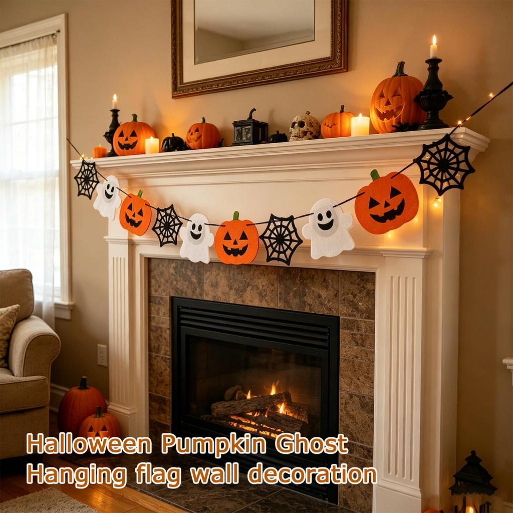 Halloween Bunting with Pumpkin Patterns for Wall Background Holiday Decor