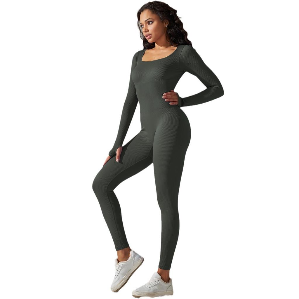 New Seamless Thread Knitted Yoga Suit, Long Pants Jumpsuit, Breathable Quick Drying Running And Fitness Jumpsuit For Women