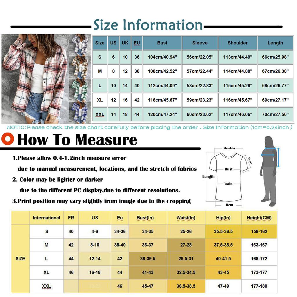 Women Loose Top Plaid Color Block Long Sleeve Casual Ladies  Blouse Coat Shirt Jacket