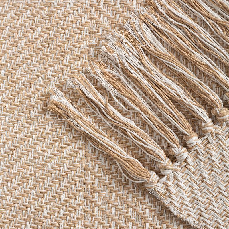 Twin-cord Knitted Rugs for Living Room Cotton Linen Kitchen Mat Tassel Bedroom Door Floor Mats Bedside Carpet Rugs No Fading