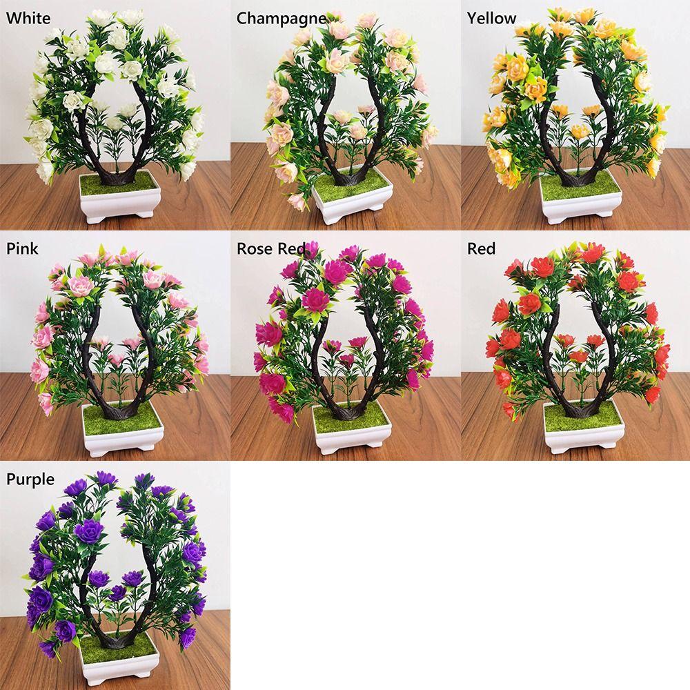 Multicolor Artificial Plants Bonsai Table Decoration with Flowerpot Fake Flowerpotted Photography Props Plastic