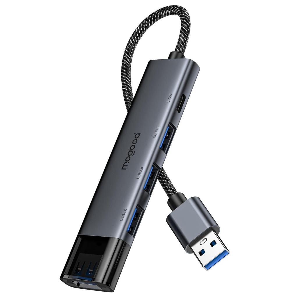 MOGOOD USB 5Gbps 10cm Extension Multiport Adapter for Hard and Keyboards 3.0 Hub, 4-Port, Powered, High-Speed Transfer, Cable, Desktops, Laptops, PCs,