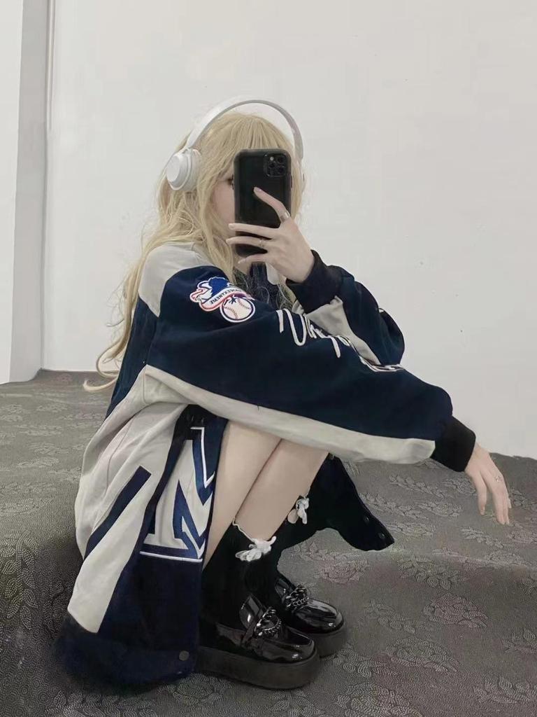 American Retro Racing Motorcycle Jacket: Unisex, Bold Color Block Design, Street Style, Loose Fit