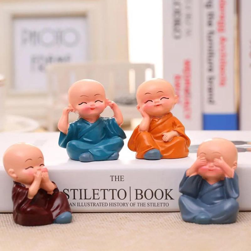 4ks/sada Ozdoby do auta Pryskyřice Mniši Maitreya Buddha Kung Fu postava Panenka Dárek Auto Dekorace na palubní desku Přívěsky Přívěsky