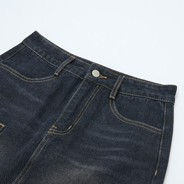 LAP Square Pocket Twisted Line Denim Skirt Aq3Ds861