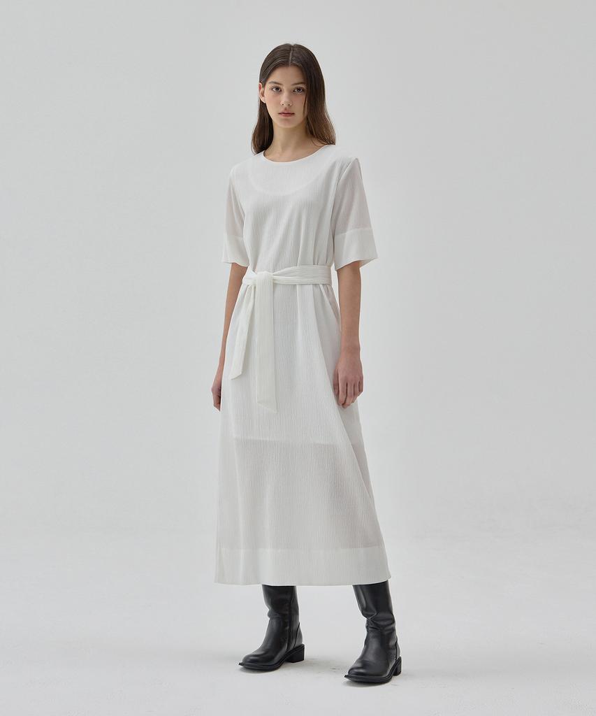 Rul And Y Wrinkle Belt Long Dress Off-White S6