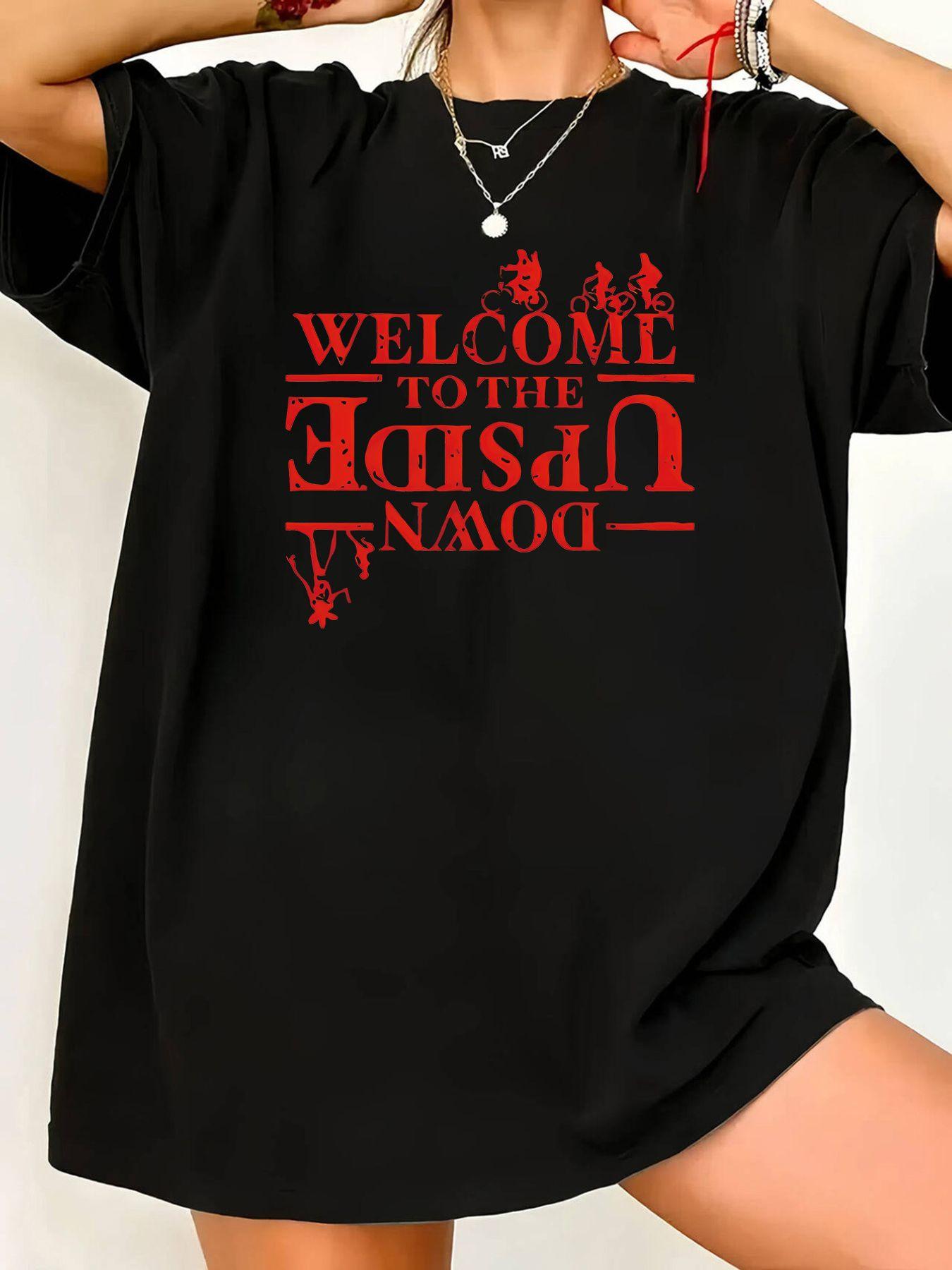 

Welcome To Inverted World Fashion Black Tshirt with Mirror Red Text Casual Suitable for Daily Wear S