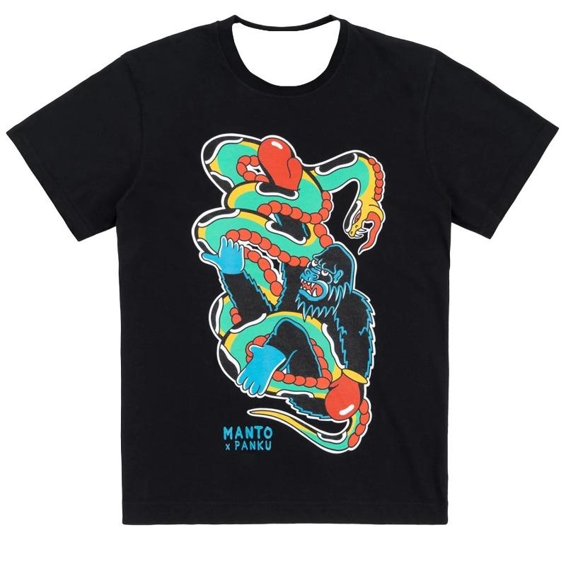 MANTO "Chrome Figure" Gradient Print Short Sleeve Rash Guard Black Blue BJJ Training Shirt for Men