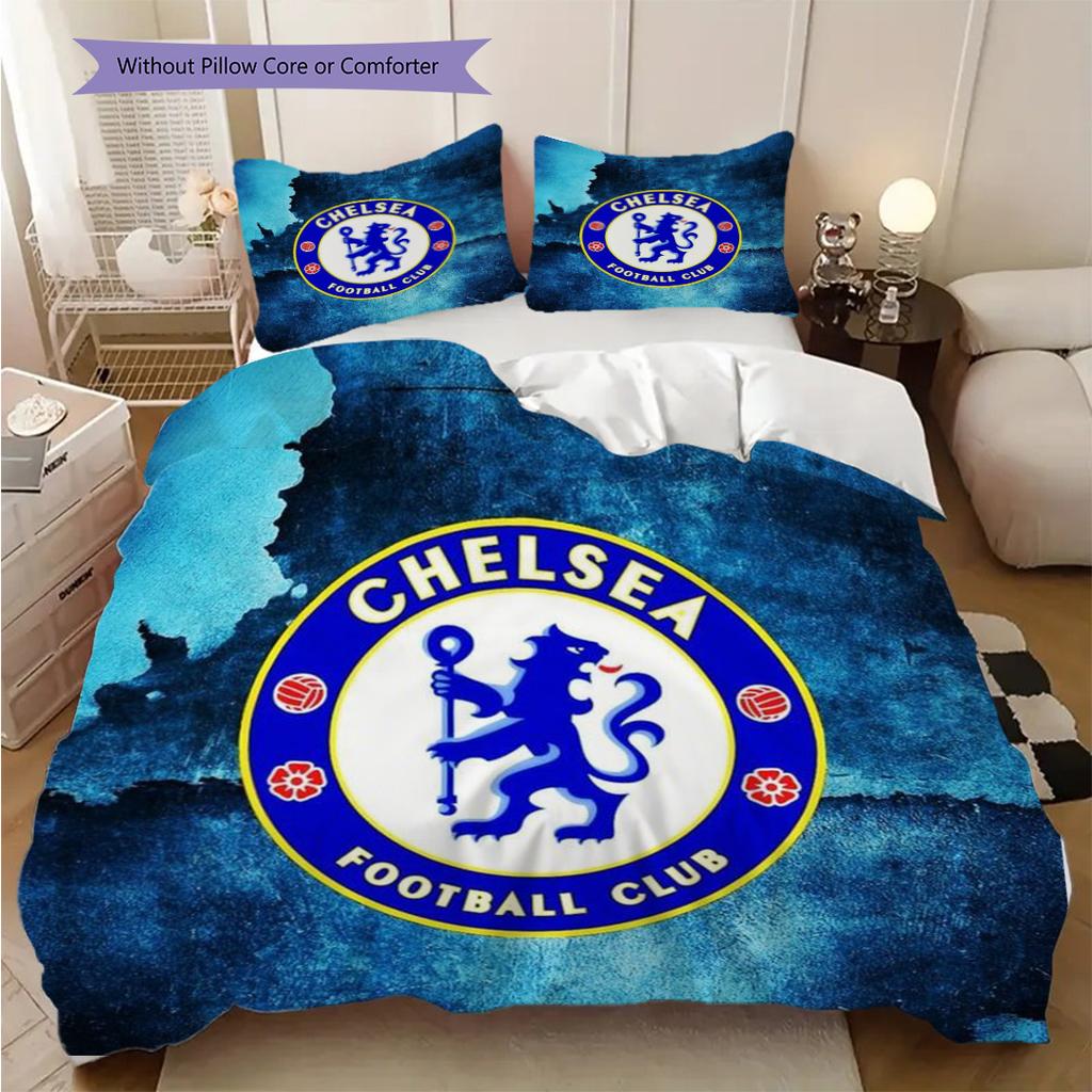Chelsea Football Club Emblem Display Three-piece Set (1 * Duvet Cover + 2 * Pillowcase, Without Core) 2D Flat Soft and Comfortable