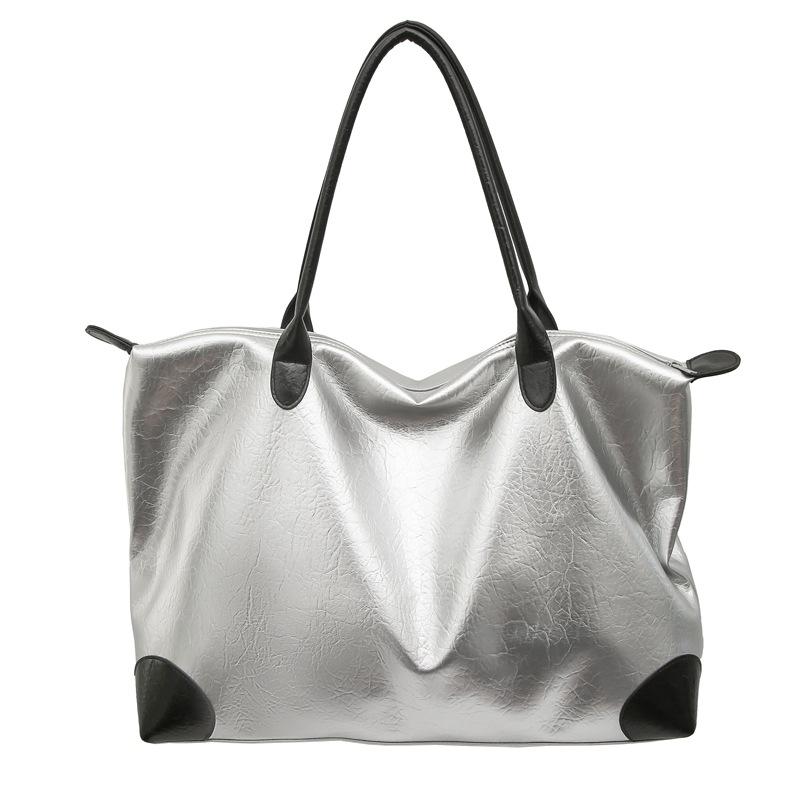 

Сумка через плечо из ПУ, портативная сумка для йоги, женская водонепроницаемая сумка большой вместимости для путешествий на короткие расстояния серебряный