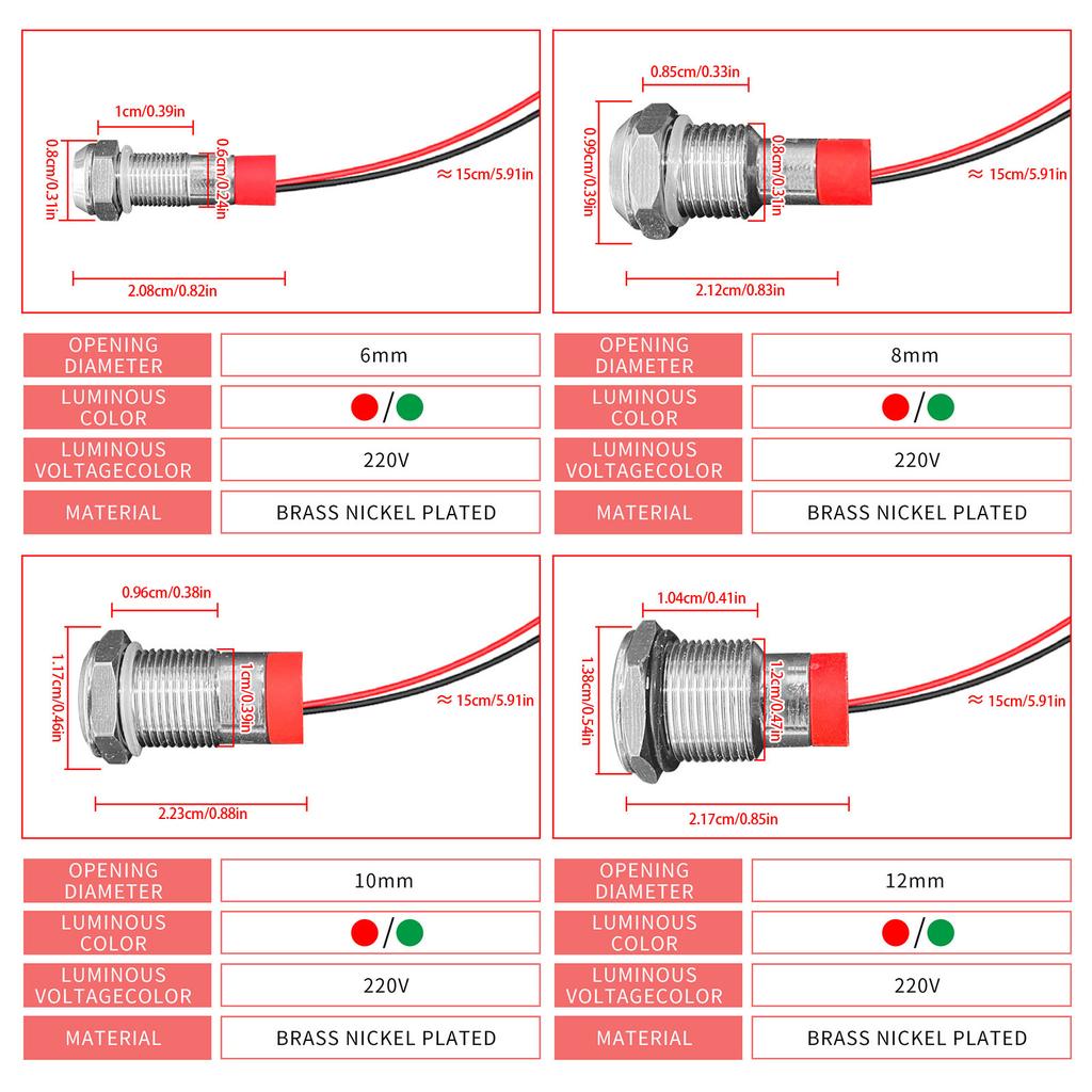 Waterproof 220V Light Metal Signals Light Signals Indicators For Industrial Control Panel And Electrical Equipment