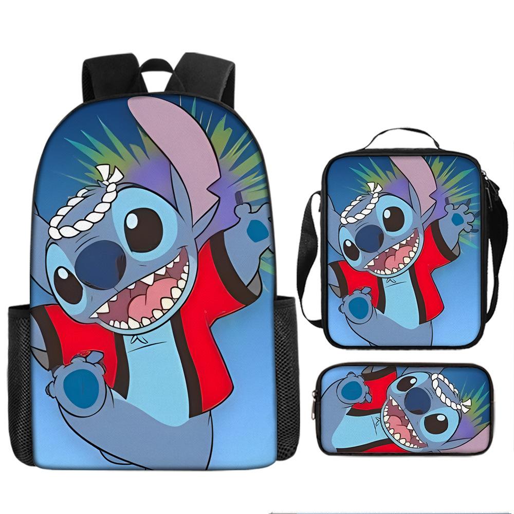Stitch Kids Backpack Set 3-Piece Student School Bag Lunch Box Pencil Case Digital Print Gift Set for Children