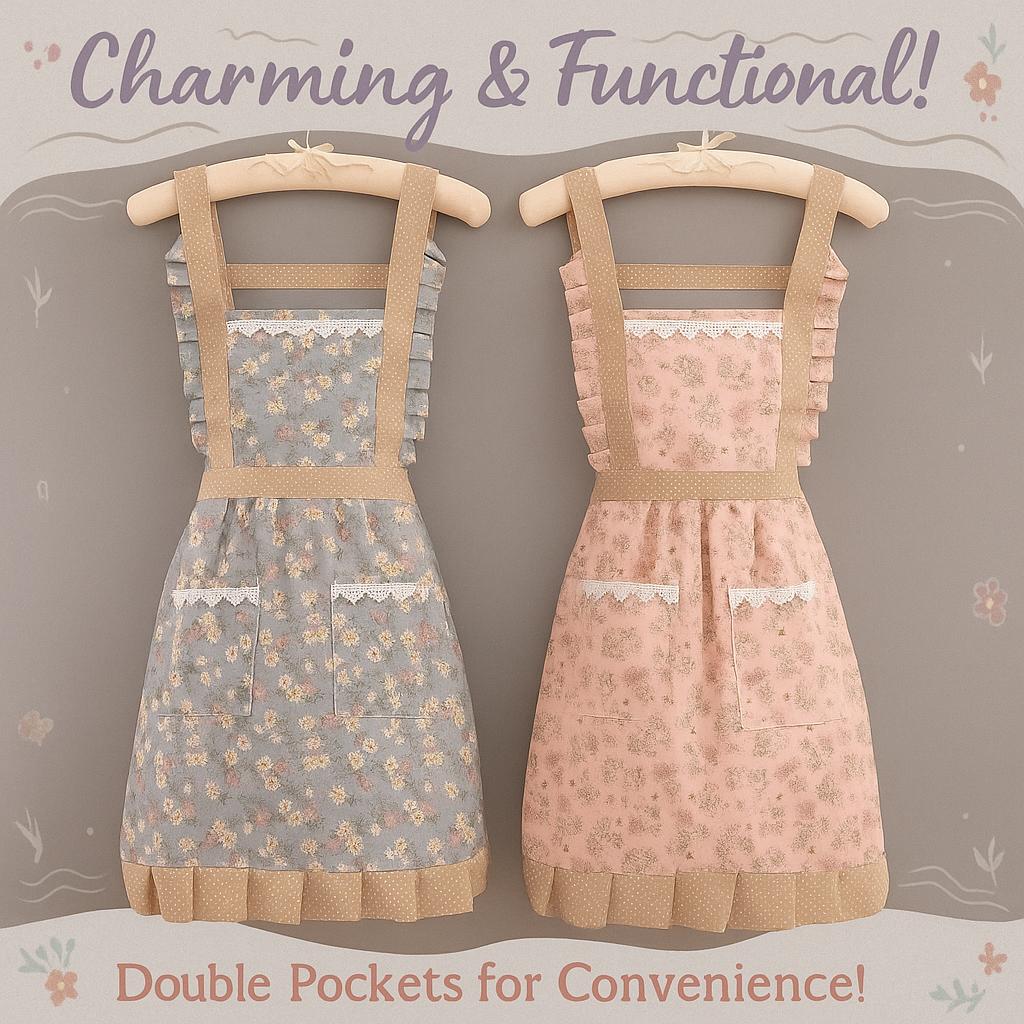 Breathable Princess Skirt Apron with Double Pockets for Women  Ideal for Home Kitchen Cooking. Anti-fouling and Durable Work Clothes.