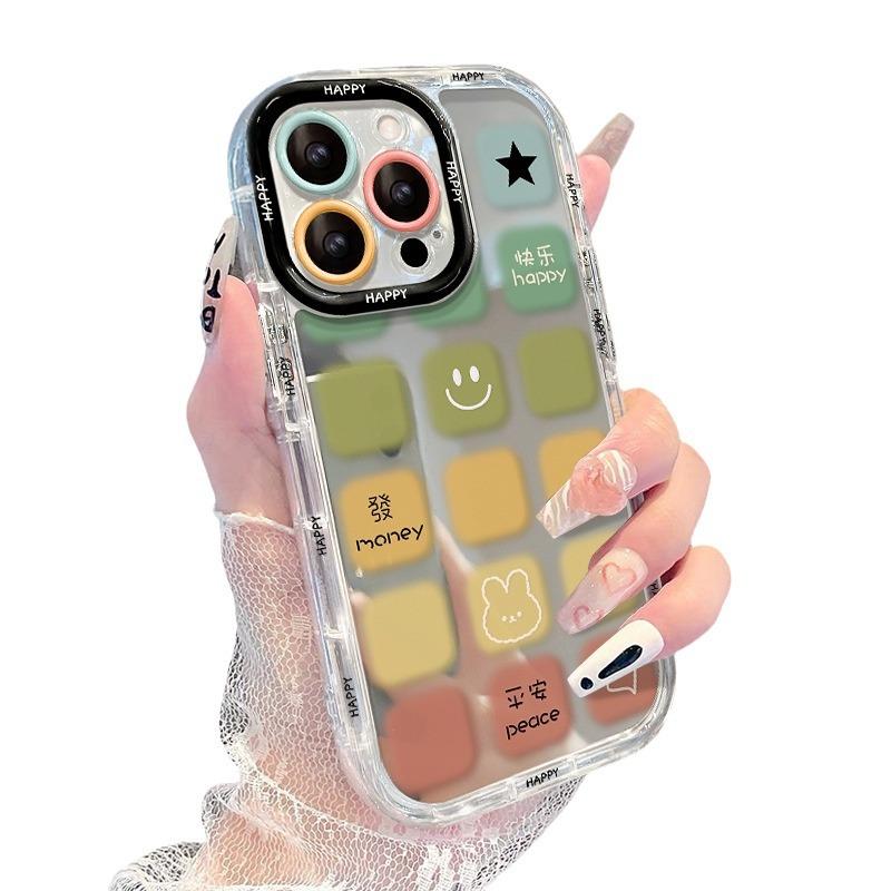 Etui na telefon komórkowy Apple 15 Iphone14 Kontrastowy kolor Krata Królik bogactwa 13 Lustro 12/11 Zaawansowany 7/8p