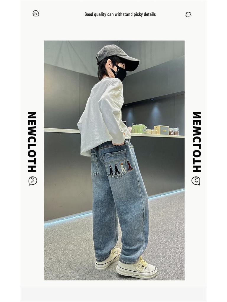 Boys' Versatile Spring & Autumn Casual Loose Jeans - Trendy Long Pants for Kids