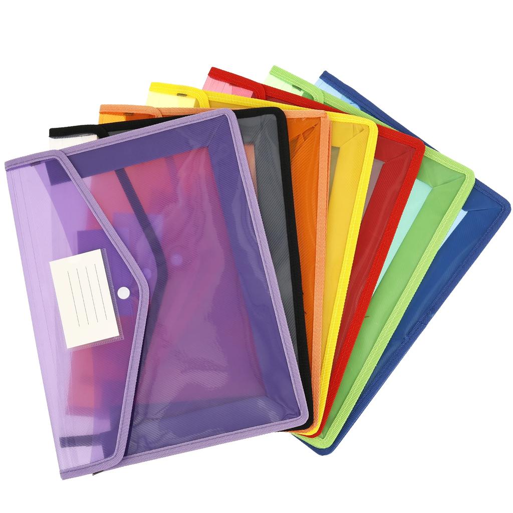 7Pcs A4 Plastic Wallet Folder Envelope Large Capacity Clear Waterproof Document Bag with Snap Button & Card Slot File Organizer
