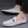 Fashion Summer Breathable Shoes Men Fashion Genuine Leather Half Shoes Slip On Moccasins Casual Italian Style Luxury Brand Half Loafers
