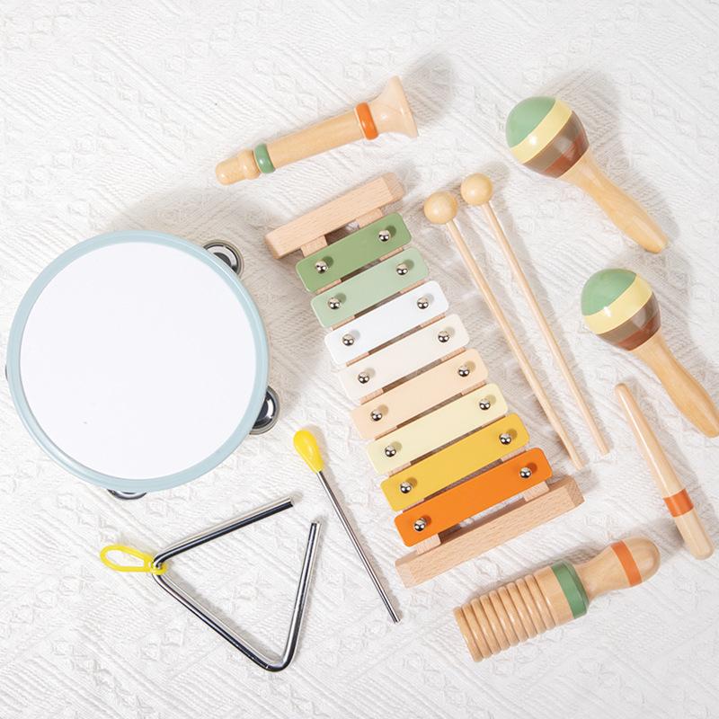 Wooden Orff Percussion Set Children'S Music Enlightenment Harping Sand Hammer Rattling Bells Educational Toys