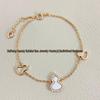 18K Rose Gold Plated V Gold Unicorn Bracelet with Three Gourd Charms Featuring White Mother-of-Pearl and Red Agate In a Luxurious Style
