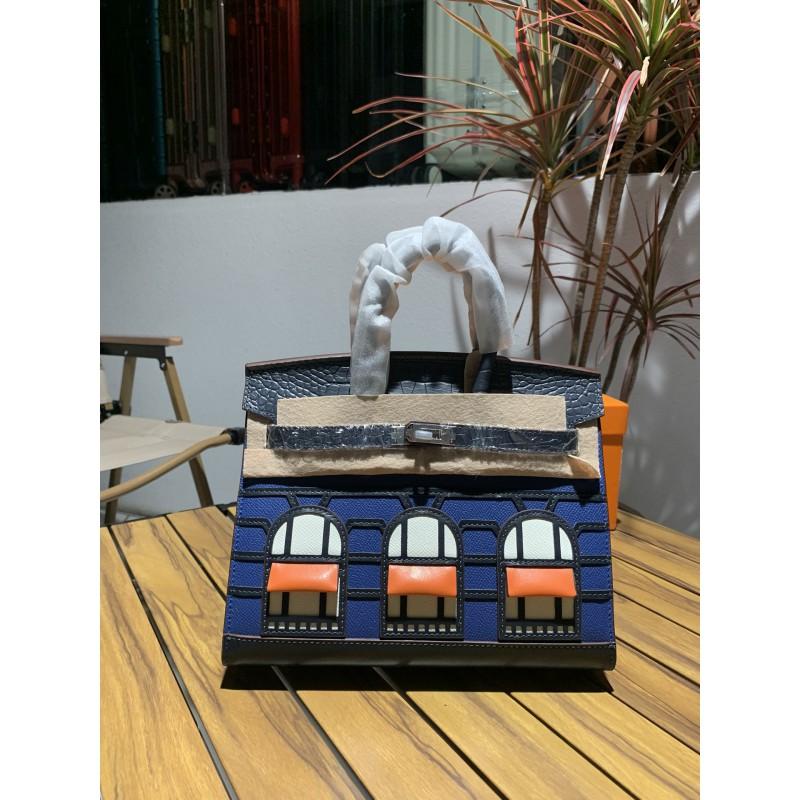 20cm Small House Croc-Embossed Leather Tote Bag Womens Daily Handbag Urban Style