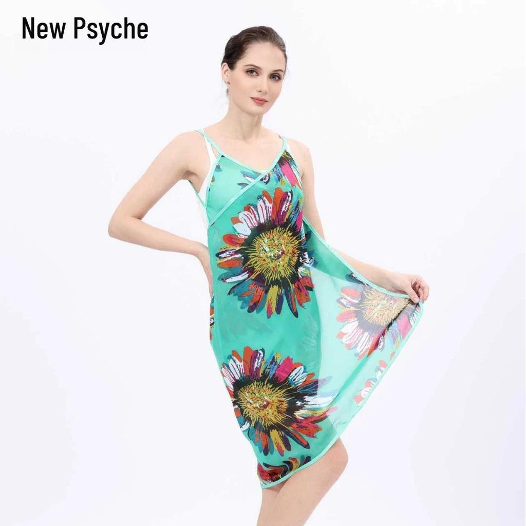 Spring/Summer Women's Beach Towel Skirt Scarf: Chiffon Silk Sunflower Dress, Plus Size, Sun Protection Shawl