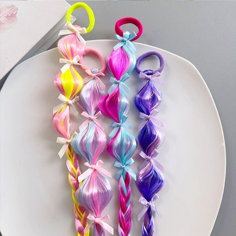 2PCS Colorful Children's Wig Braids Handmade Colorful Braided Hair Ties  Photography Props
