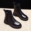 Autumn Winter Women's Mid Length Boots Black Anti Slip Footwear Laceup Boots Ladies Thick Heeled Casual Shoes