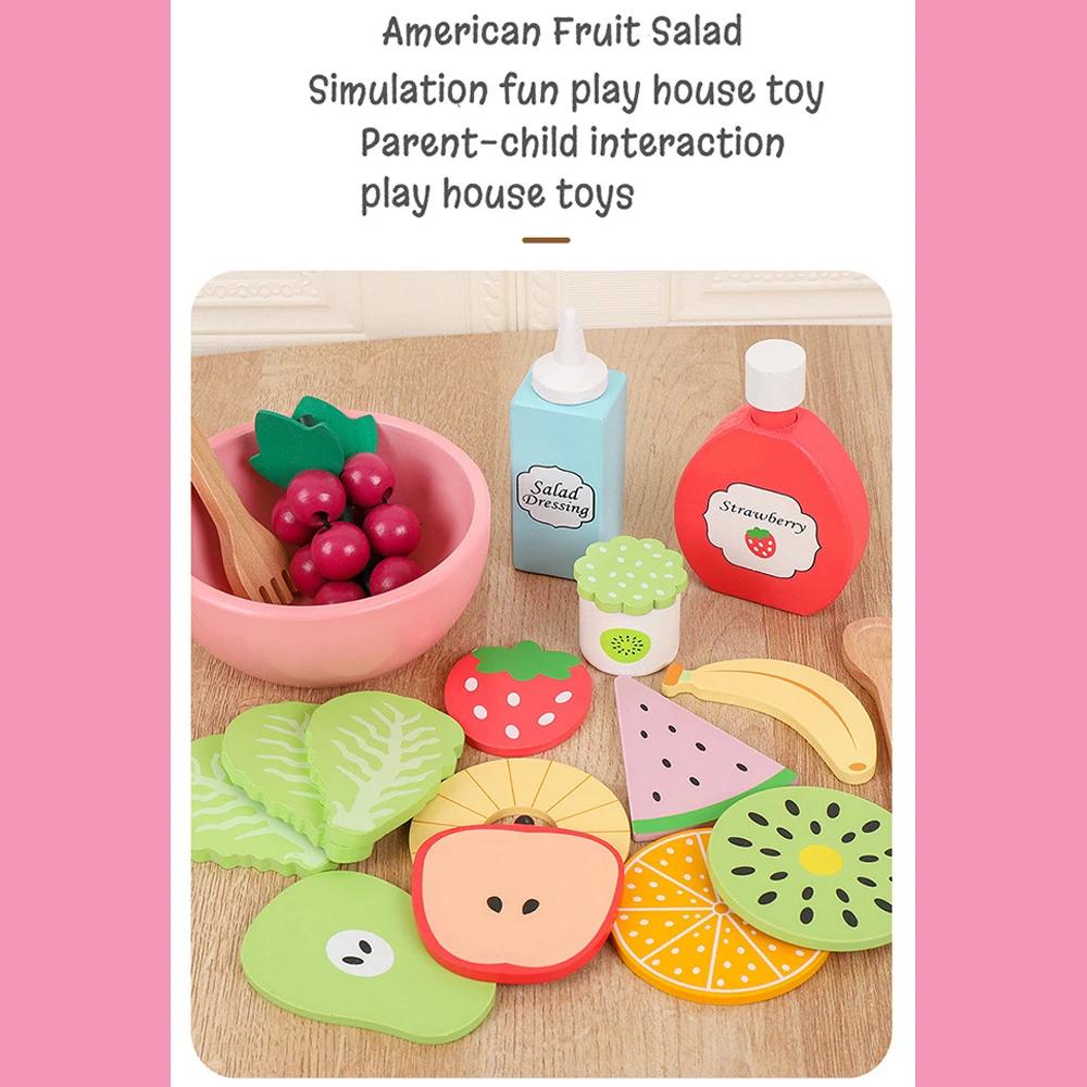 Non-Toxic Kitchen Toy High Quality Pretend Play Kids Simulation Wooden Food Salad Set Creative Wooden Fruit Toy Early Education Play House