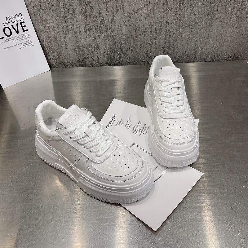 Little white shoes women's platform muffin shoes spring new versatile heightening shoes leather breathable white casual women's shoes
