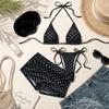 3pcs Halter 3-Piece Swimwear Dot Print Bikinis Set Beachwear Clothing Bathing Suits  Summer Season