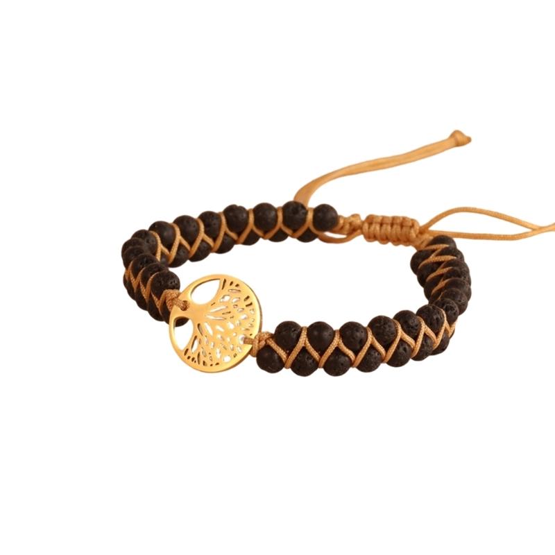 Verstellbares Unisex Armband mit natürlichen Türkisperlen, zweireihig, mit Baum-Anhänger für einen stilvollen Look