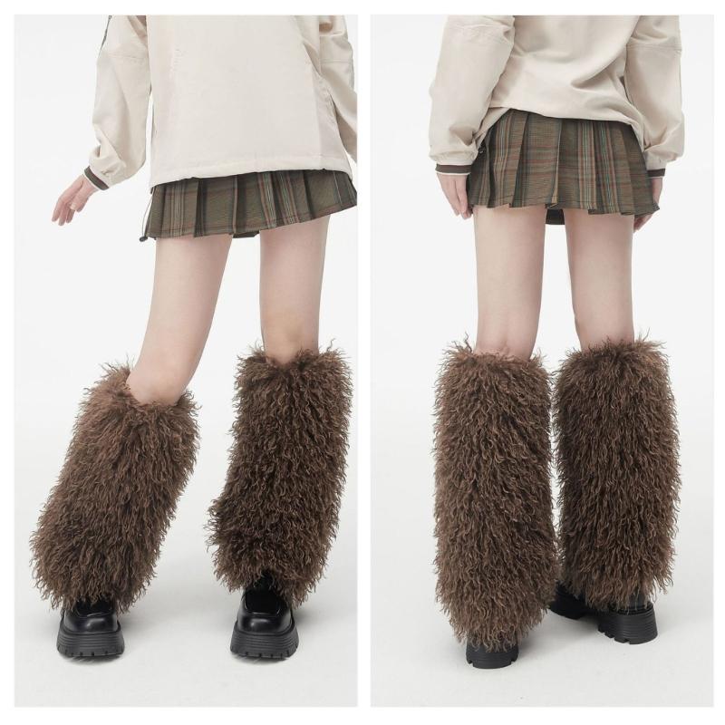 Solid Color Plush Leg Warmers for Women Fuzzy Furry Winter Warm Boot Toppers Leg Covers for Halloween Carnivals Costumes