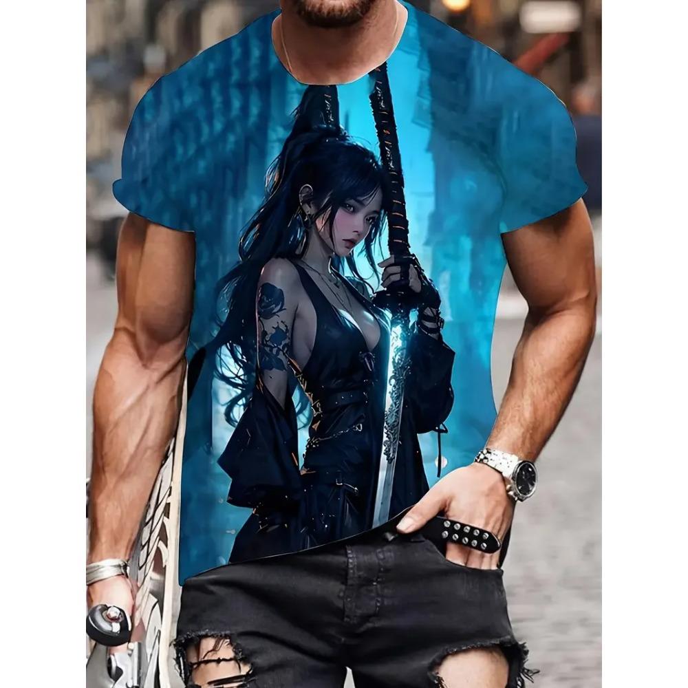 Anime Samurai Girl 3D Print T-Shirts Men's Women Short Sleeve Round Neck T Shirt Oversized Streetwear Tees Unisex Tops Clothing