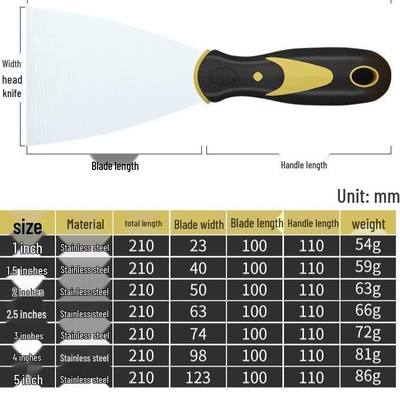 

Set of 2 Stainless Steel Putty Knives: Thick, Integrated Design for Effective Household Cleaning.
