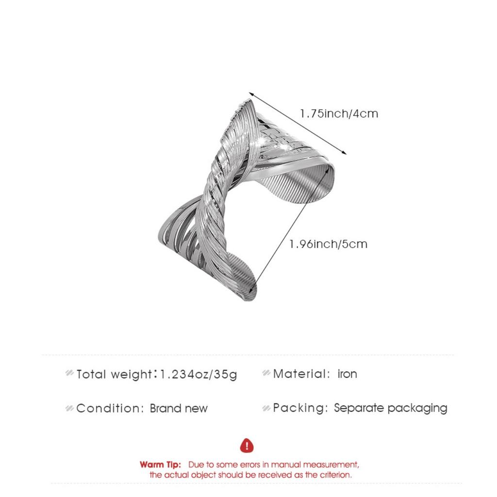 Exaggerated Cross Twisted Open Cuff Bangle Irregular Multi Layer Texture Wide Wrist Bracelet for Women European Punk Statement Hand Jewelry