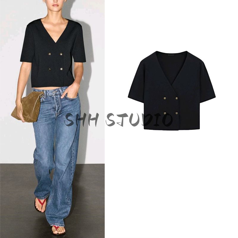 MD Spring/Summer New Arrival Women's French Style Classic Style Elegant Commute Style V Neck Short Sleeve Knitting Cardigan 5656573