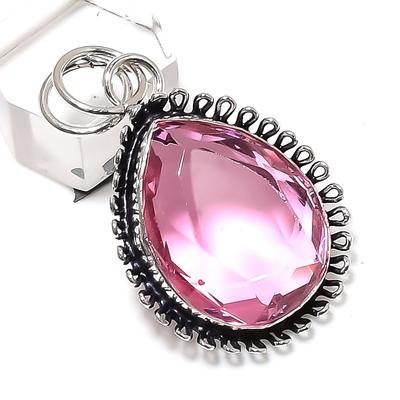 Natural Pink Kunzite Gemstone Handmade 925 Sterling Silver Pendant 1.77" H7v12