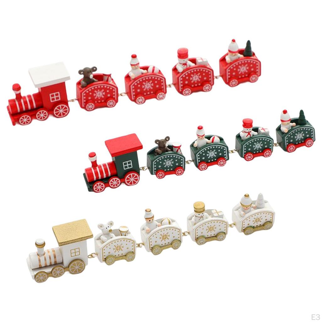 Christmas Wooden Train Crafts Home Decor Painted for Festival