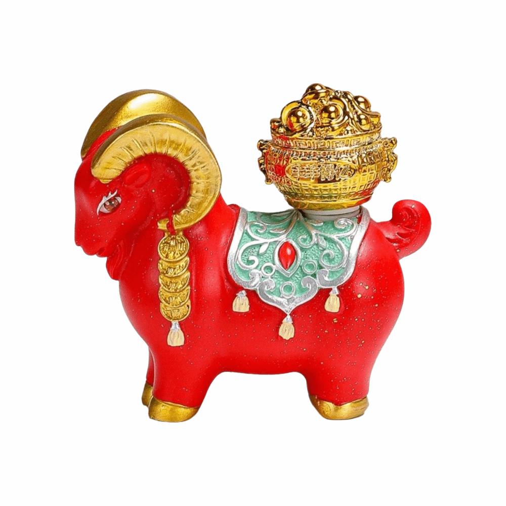 Cute Zodiac Goat Figurine Rotatable Fortune Bag Car Dashboard Ornament Chinese Sheep Ornament  Desk