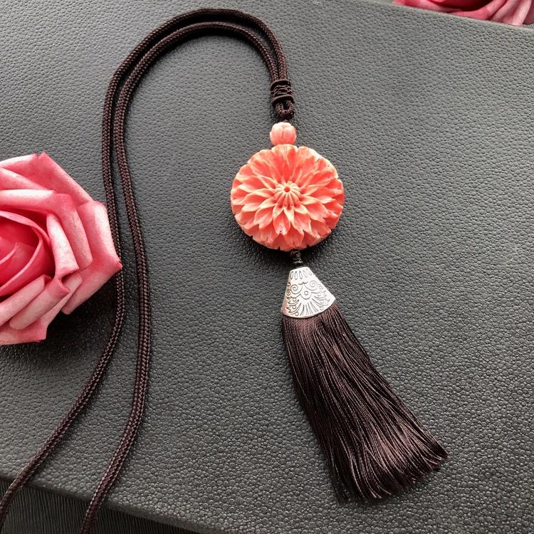 Ethnic Style Retro Romantic Pink Shell Fringed Necklace, Female Long Versatile Handmade Sweater Chain Shell Pendant Accessories