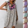 Womens Sleeveless Floral Loose Fit Ruffle Summer Leopard Beach  Dress(S-3XL)